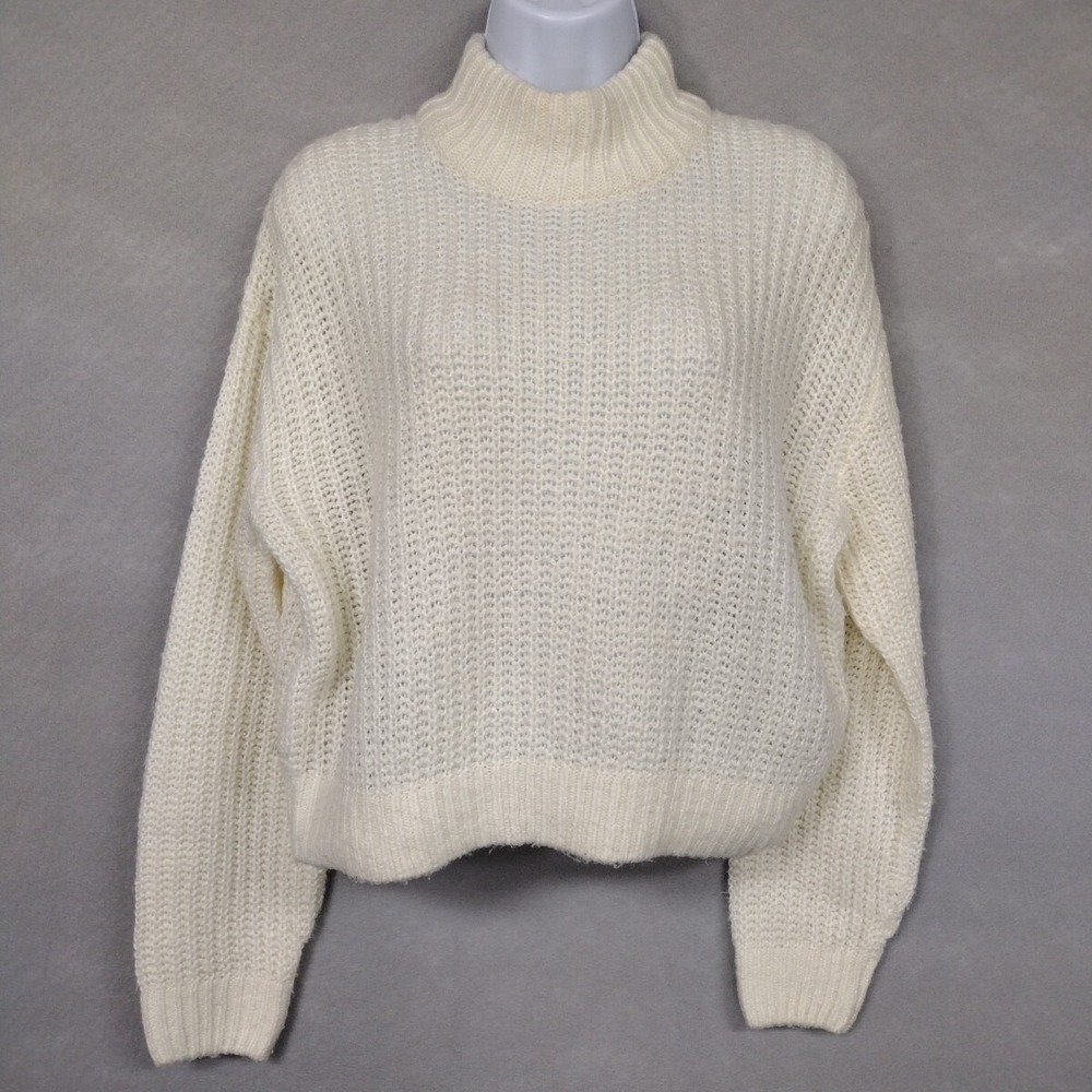 Divided H&M Women S Sweater Pullover Cream Open Knit Turtleneck Y2K Academia